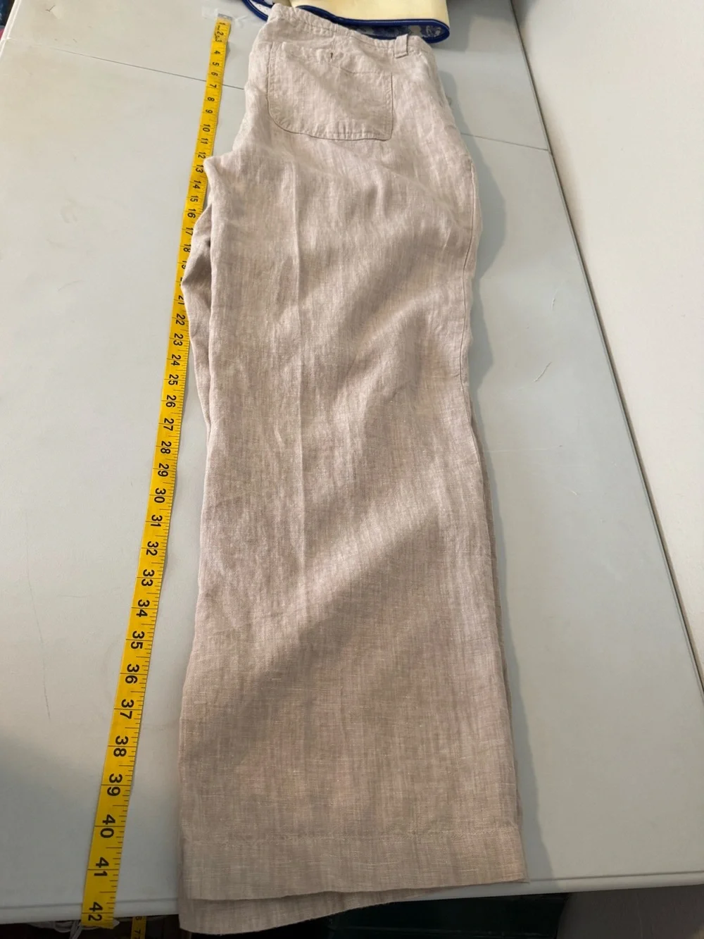 Perry Ellis Linen Pants Mens 38 Beige Drawstring Chino Lightweight Beach